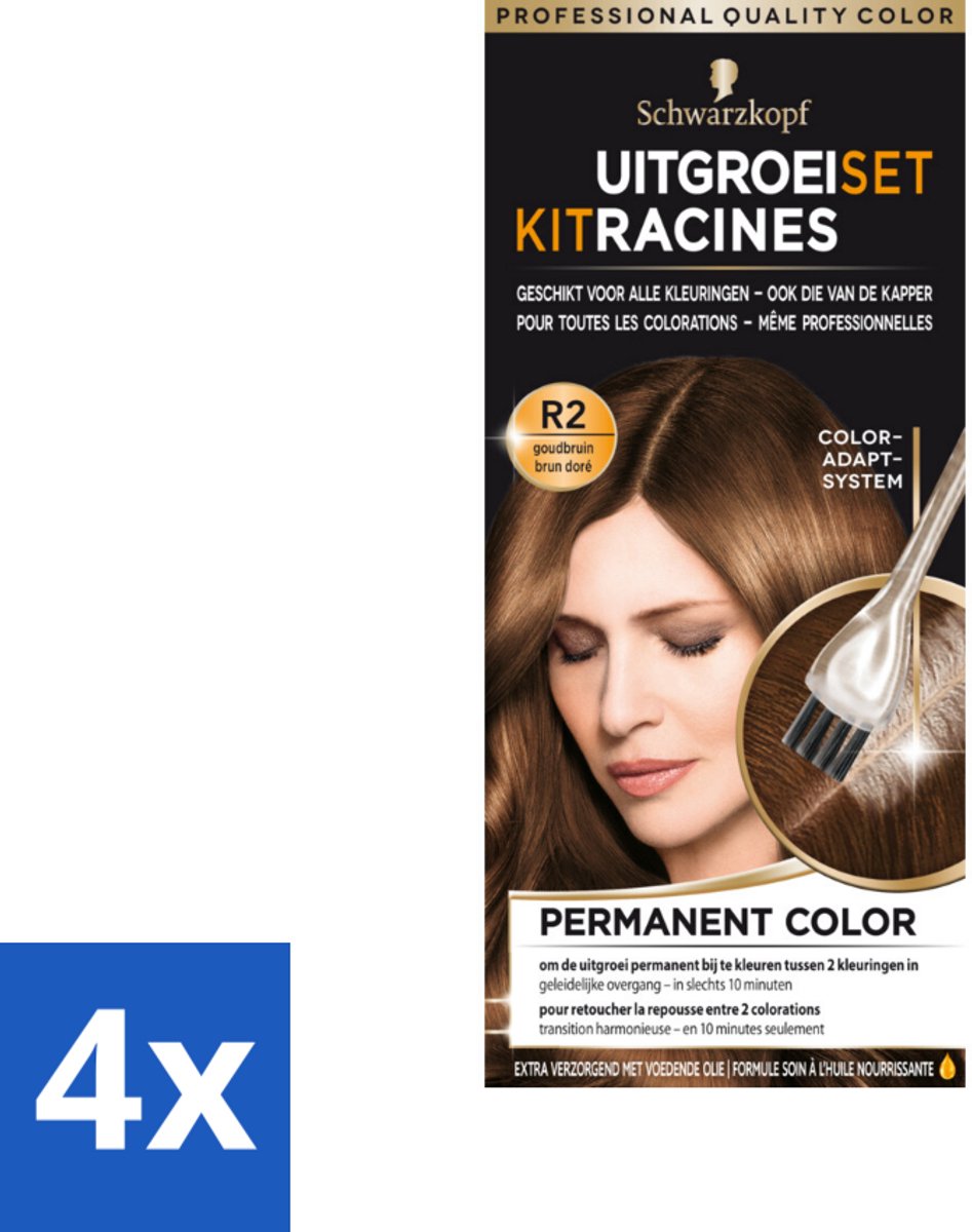 4 x Schwarzkopf - Uitgroeiset - Goudbruin R2 - Haaruitgroei - Haarkleur Bijwerken - Uitgroei Verbergen - Haarkleuring Thuis - Snel Haarkleuren