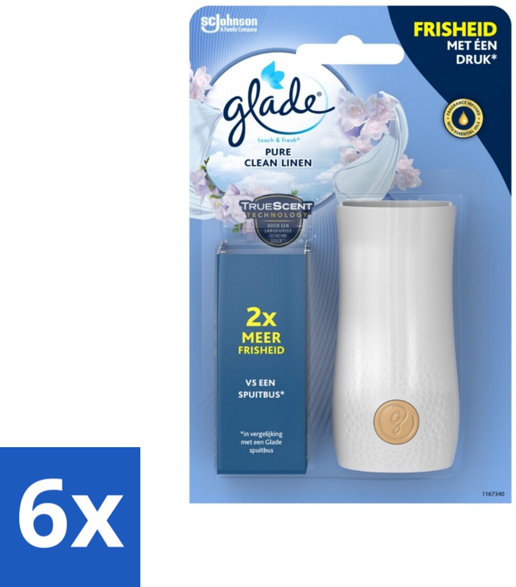 6 x Glade - Houder Touch & Fresh - Pure Clean Linen - 10 ml - Luchtverfrisser - Geur - Glade - Touch & Fresh - Pure Clean Linen