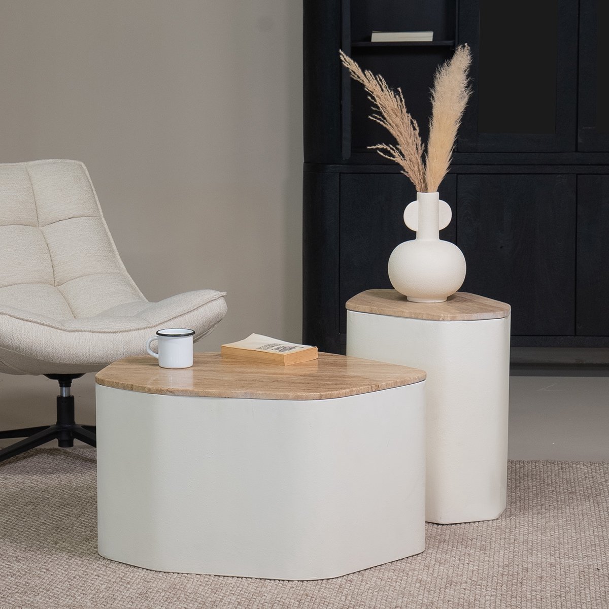 Giga Meubel Salontafel Cersei - Organisch - Travertin - 76cm
