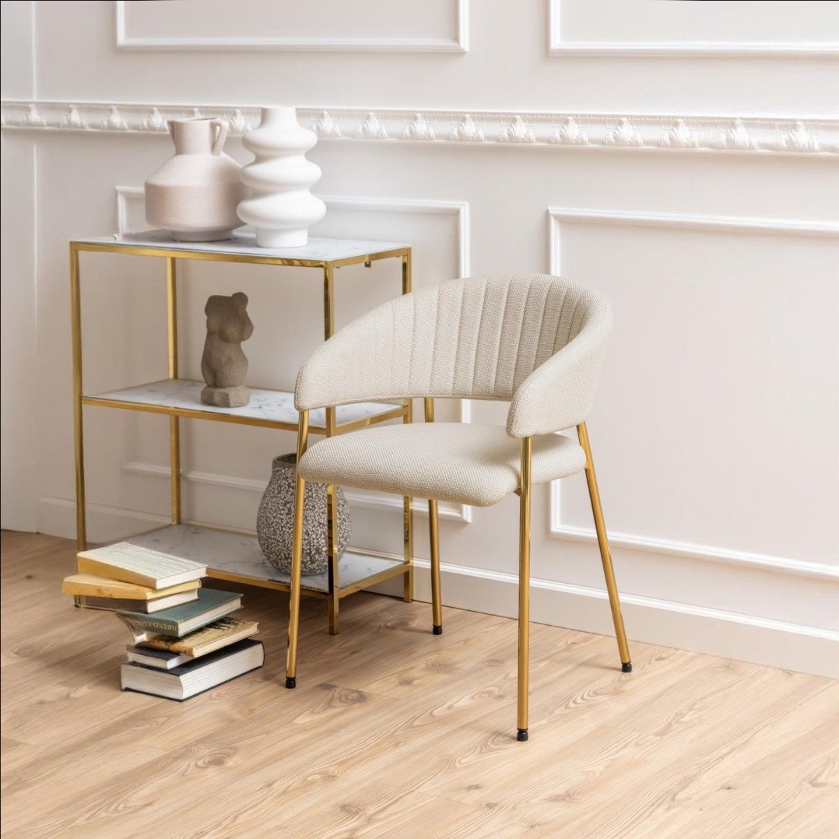Giga Living Eetkamerstoel Venice - Beige - Staal & Velvet - 54,5x54x77,5cm