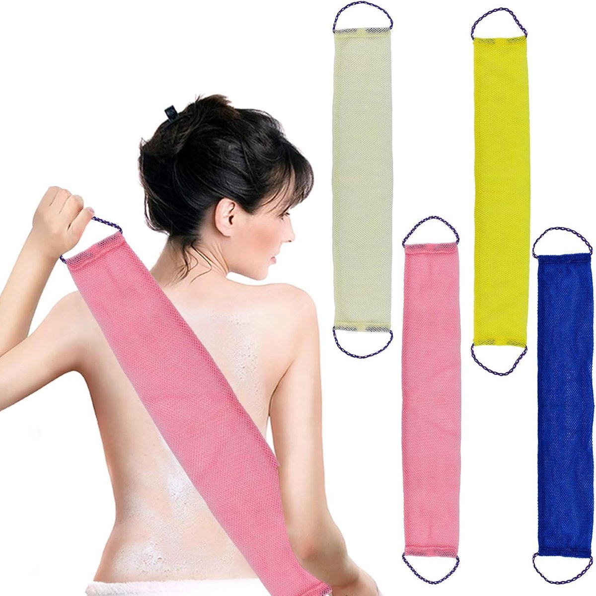 Exfoliërende douche spons - 4 stuks - nylon badnet - milde huidverzorging - ShopVlot