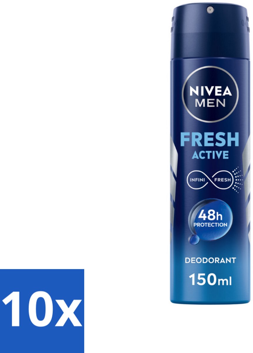 10 x NIVEA MEN - Deodorant Spray - Fresh Active - 150 ml - Deodorant Spray - Mannelijke Frisheid - 48 Uur Bescherming - INFINIFRESH Formule - Zweet En Geur Bestrijding