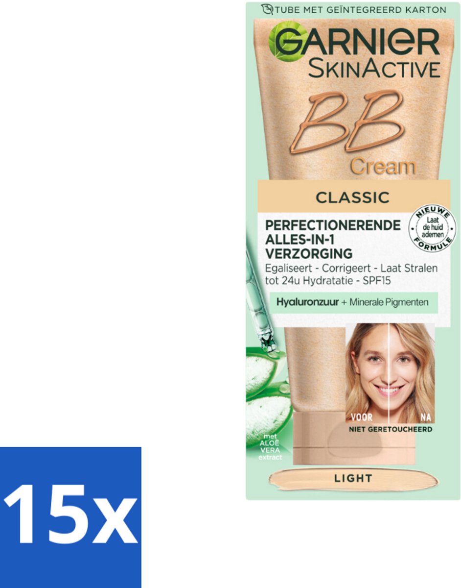 15 x Garnier - SkinActive - BB Cream Classic Light - 5-in-1 Verzorging - 50 ml - BB Cream - 5-in-1 Verzorging - Huidverzorging - Teintverzorging - SPF 15