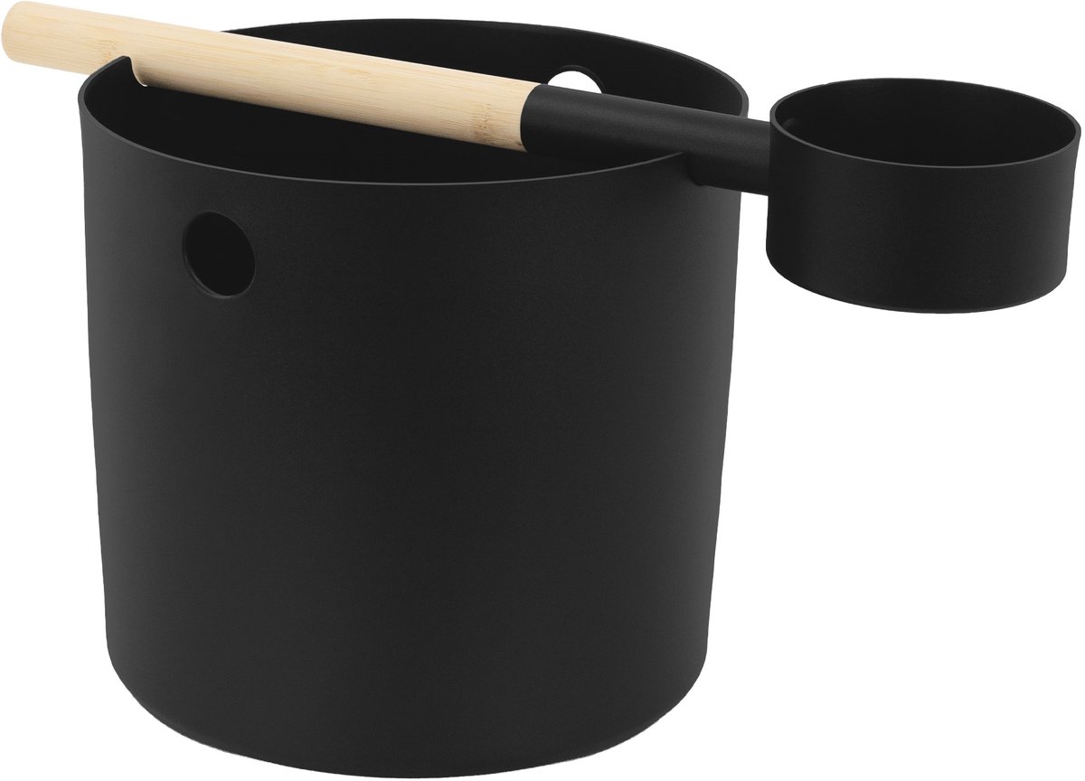 LuxeBath | Sauna-accessoireset, 2-delig, van aluminium, zwart; moderne sauna-opgietset met opgietemmer van 7 liter en saunalepel; sauna-emmer met scheplepel voor thuis