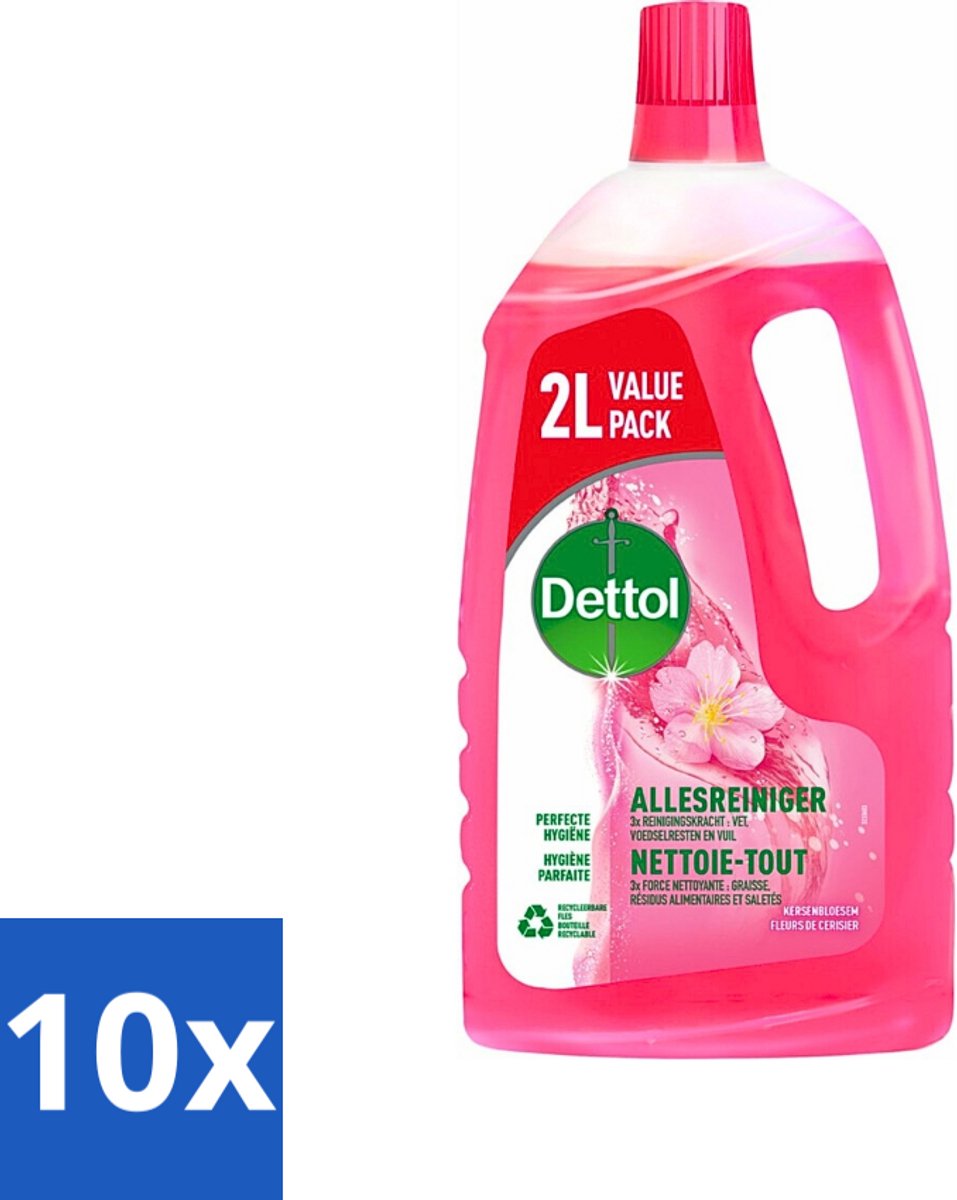 10 x Dettol - Allesreiniger - Kersenbloesem - Dieptereiniging - 2 liter - Allesreiniger - Reinigen - Hygiëne - Kersenbloesem - Dieptereiniging