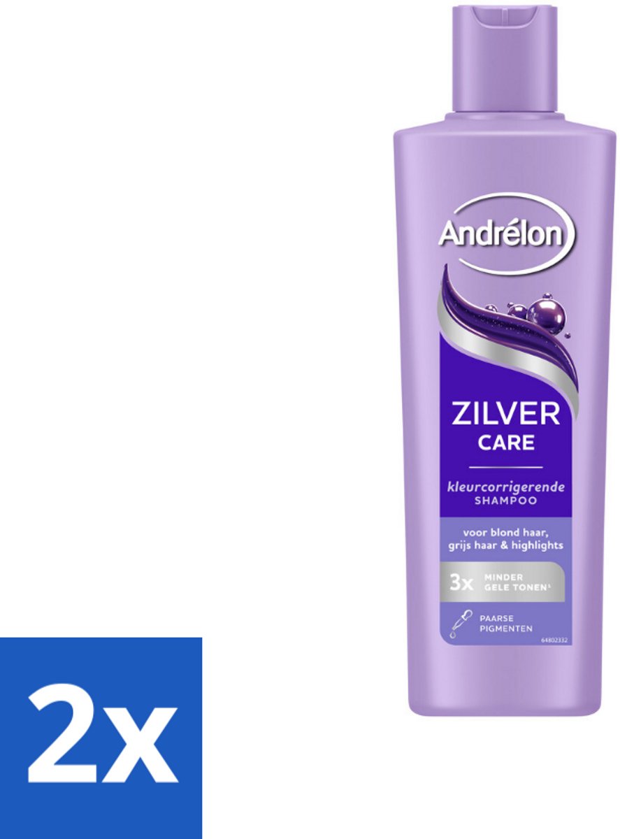 2 x Andrélon – Shampoo – Zilver Care – 250 ml - Zilver Care Shampoo - Koele Haarkleur - Kleurcorrectie - Gele Tonen - Koperkleurige Tonen