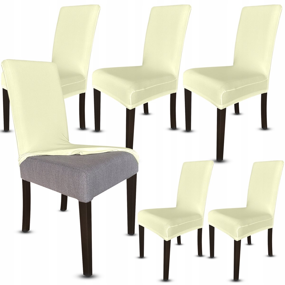 Set van 6 Elastische Stoelhoezen - Ecru