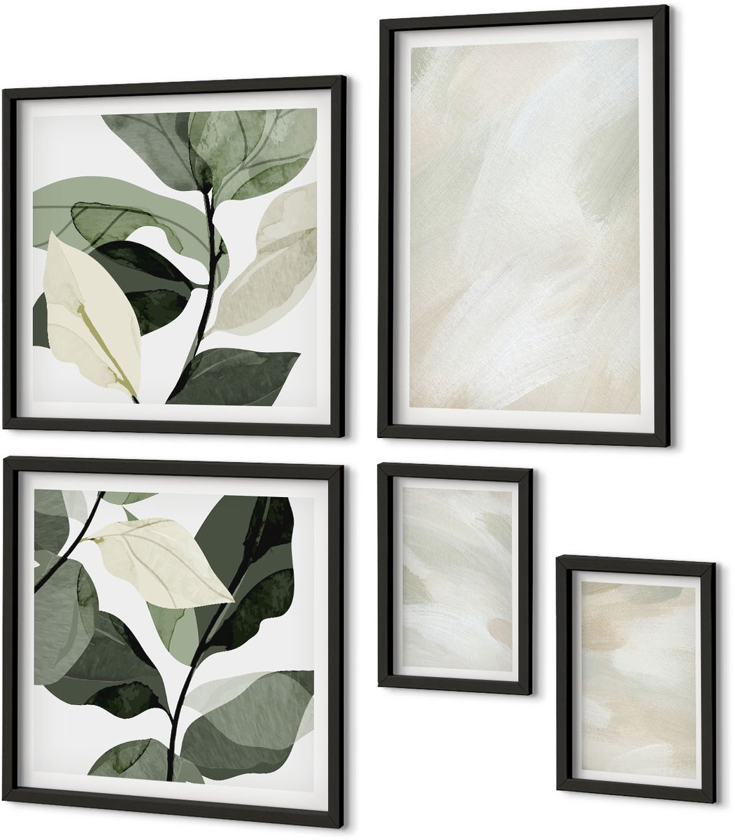 Coloray 5-Delige Schilderij Set - Heldere Abstracte Schilderijen Op Canvas, Delicate Boho-Stijl - 50 x 50 cm, 20 x 30 cm En 40 x 60 cm - Wanddecoratie - Schilderijen Set - Interieur