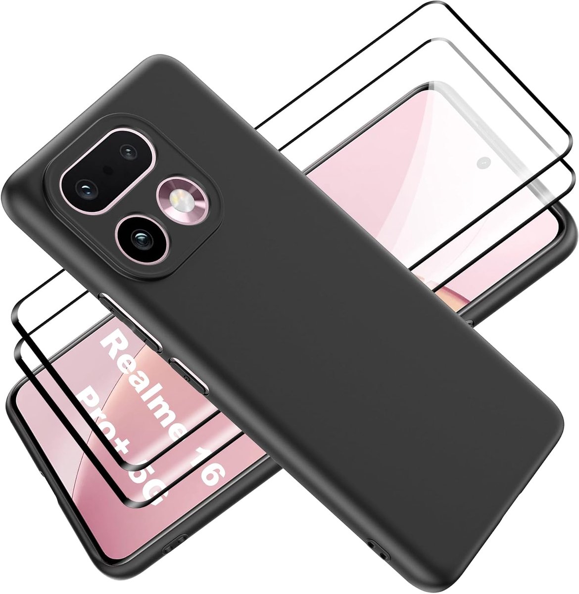 Tieeyivv Case for Realme 16 Pro Plus with 2 Pieces Tempered Glass Protective Film, Screen Protector, Soft Matte Phone - ShopVlot