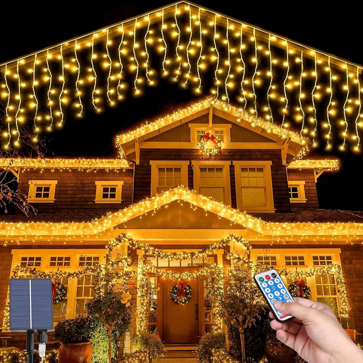 Solar icicle lights 7 meter - 32 stuks 256 LEDs - waterdicht - sfeervolle verlichting voor buiten - ShopVlot
