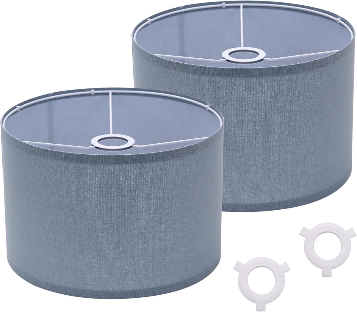 Trommellampenkappen set van 2 Ø30 cm - blauwgrijs linnen - spider-houder & E14 verloopring - vervangende lampenkappen - ShopVlot