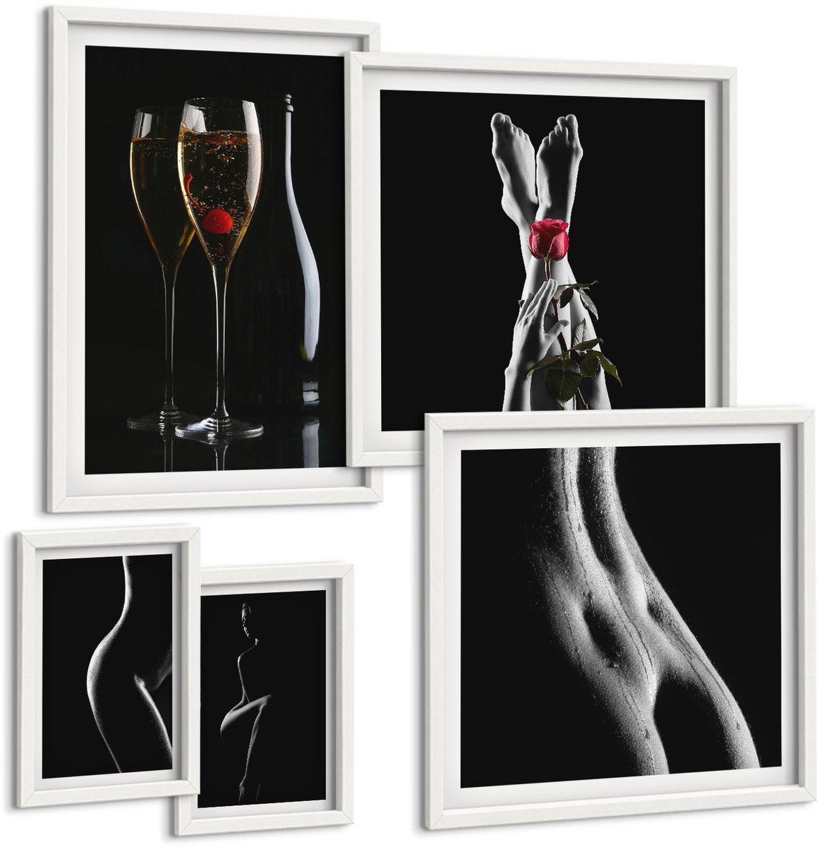 Tulup 4-Delige Schilderij Set - Elegante accenten in een moderne stijl met een thema van intimiteit. - 50 x 50 cm, 20 x 30 cm en 40 x 60 cm - Muurdecoratie - Wanddecoratie - Hal - Stijlvolle Muurdecoratie