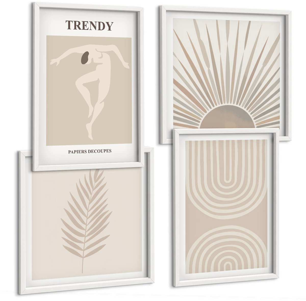 Tulup 4-Delige Schilderij Set - Pastelposters, modieuze boho-abstracties - 40x40 en 40x60 - Muurdecoratie - Schilderijen Set - Woonkamer - Moderne Wanddecoratie
