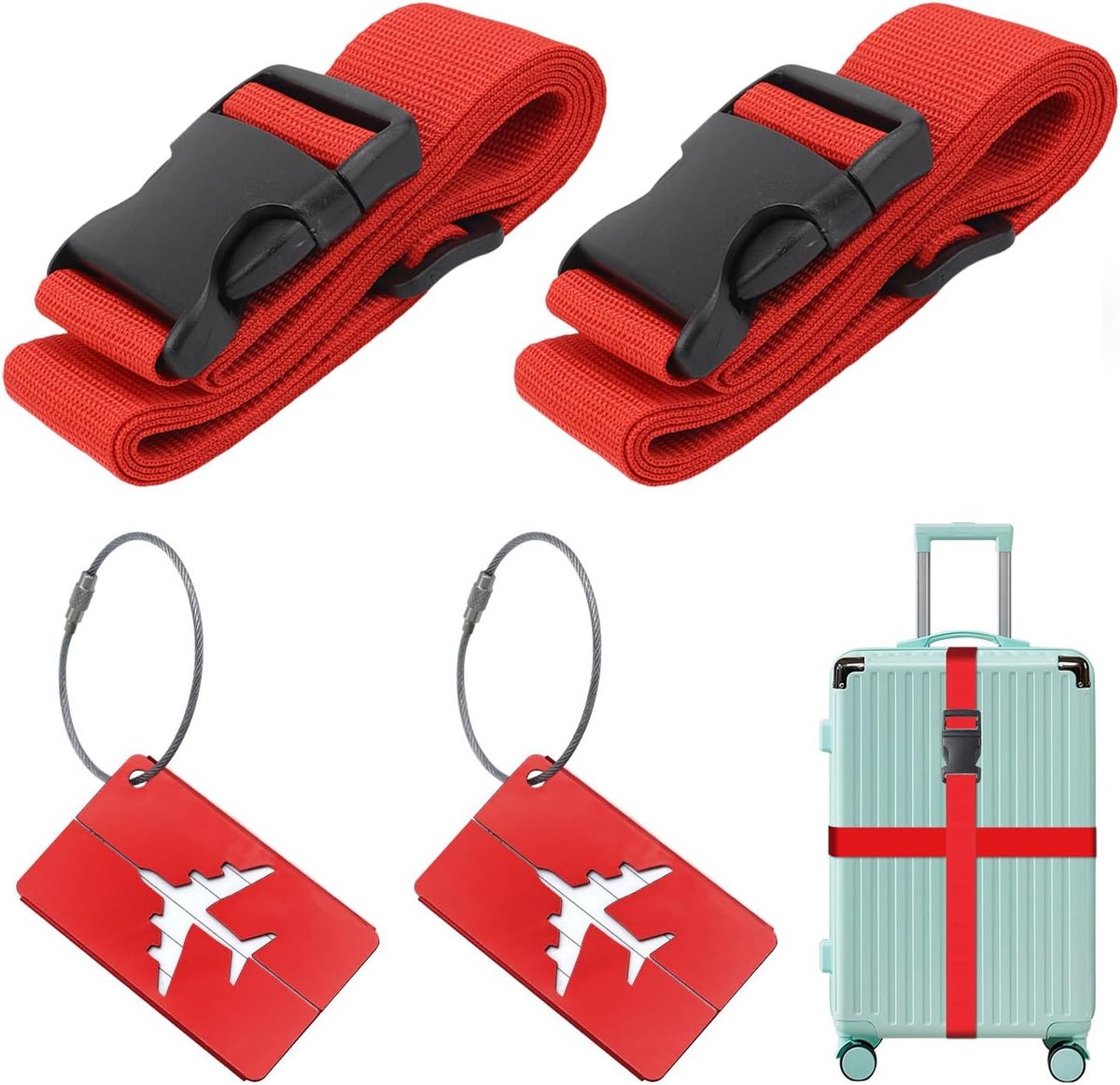 Suitcase Belt (2 Pieces), Includes 2 Name Plates, Non-Slip Adjustable Luggage Straps for Quick Identification - ShopVlot