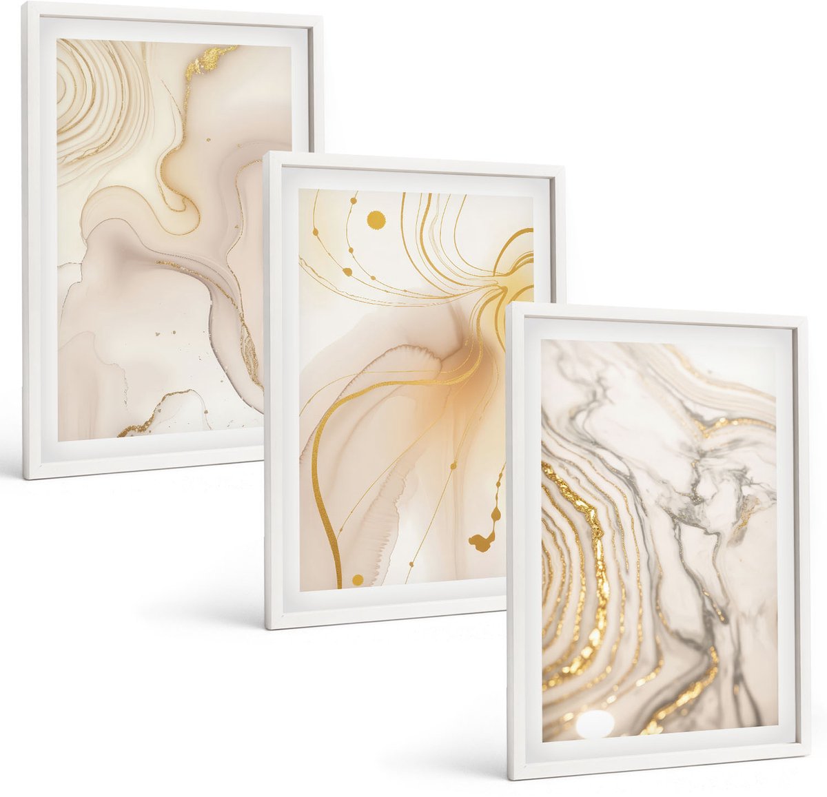 Tulup 3-Delige Schilderij Set - Subtiele abstracte verfspatpatronen - 40x60 - Wanddecoratie - Schilderijen Set - Kantoor - Decoratieve Schilderijen