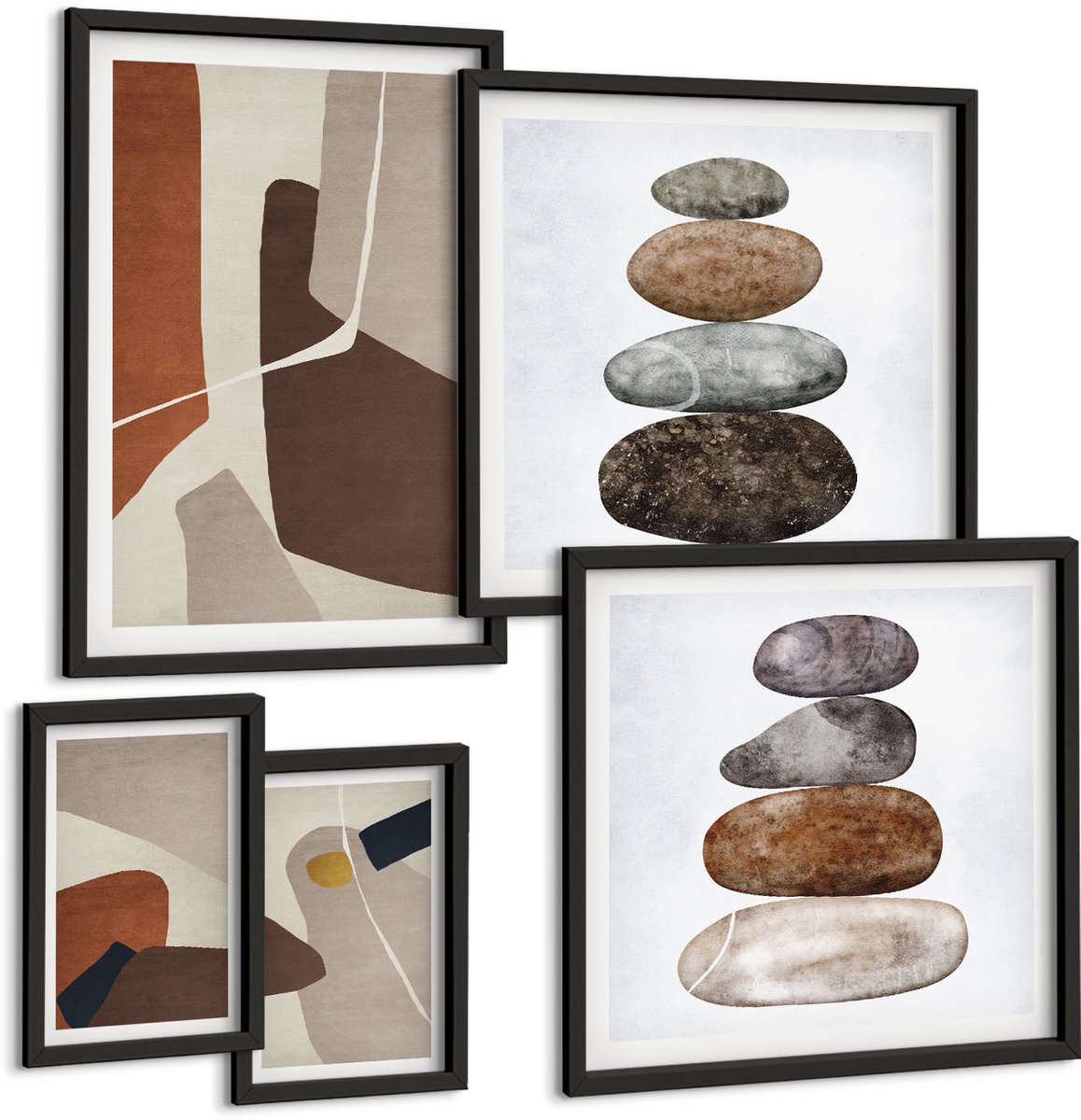 Tulup 4-Delige Schilderij Set - Abstracte boho-schildervormen in moderne stijl - 50 x 50 cm, 20 x 30 cm en 40 x 60 cm - Muurdecoratie - Schilderijen Set - Woonkamer - Woonkamer Decoratie