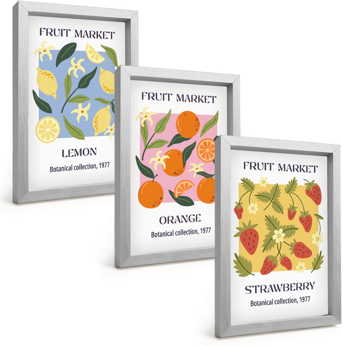 Tulup 4-Delige Schilderij Set - Fruitposters met citroenen, sinaasappels en aardbeien. - 20 x 30 cm - Muurdecoratie - Schilderijen Set - Woonkamer - Decoratieve Schilderijen