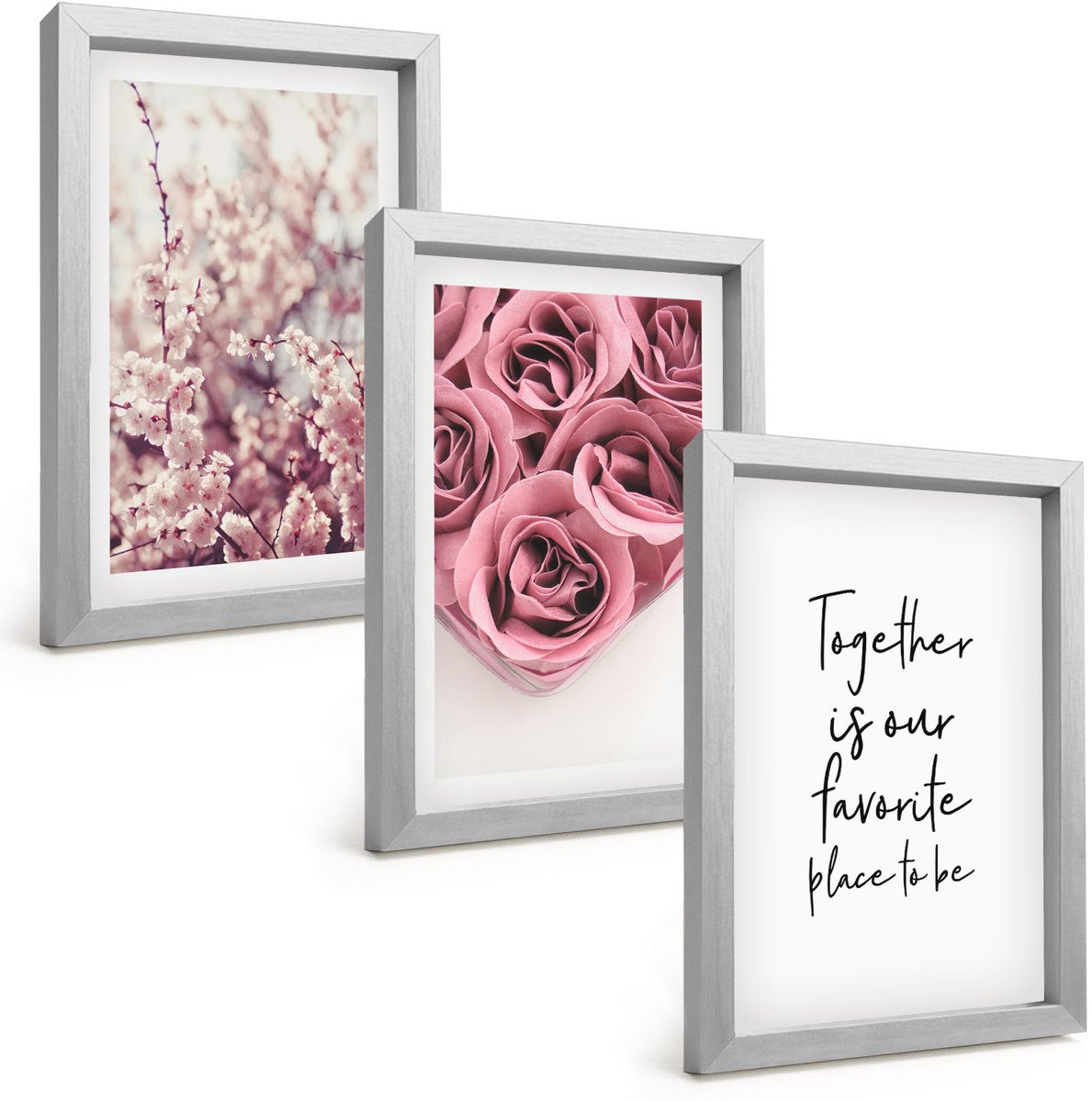 Tulup 4-Delige Schilderij Set - Bloemen en boeketten rozen met een zelfgeschreven tekst. - 20 x 30 cm - Muurdecoratie - Interieur Decoratie - Woonkamer Decoratie