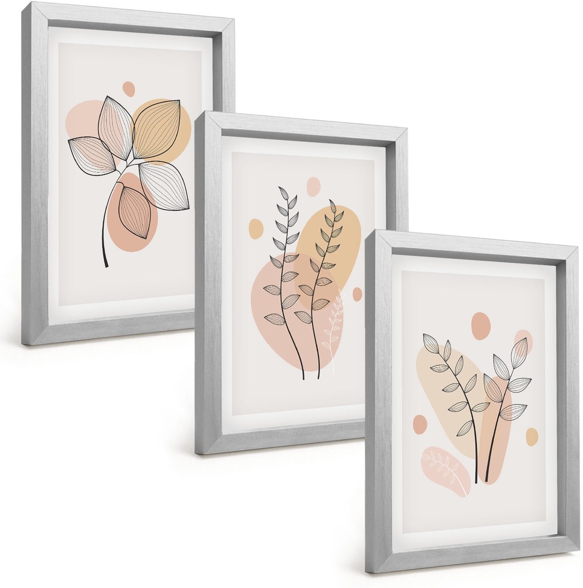 Tulup 4-Delige Schilderij Set - Minimalistische planttekeningen in pastelkleuren - 20 x 30 cm - Stijlvolle Wanddecoratie - Interieur - Woonkamer Decoratie