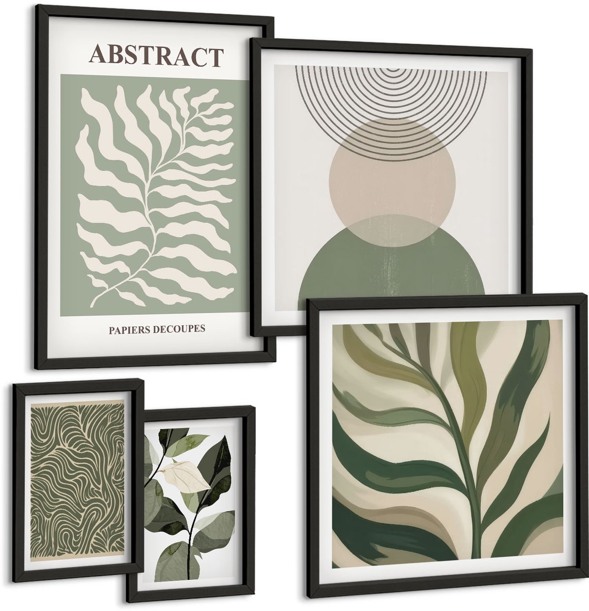 Tulup 4-Delige Schilderij Set - Abstracte composities met plantmotieven en -patronen - 50 x 50 cm, 20 x 30 cm en 40 x 60 cm - Wanddecoratie - Muurdecoratie - Moderne Interieurdecoratie - Woonkamer Decoratie