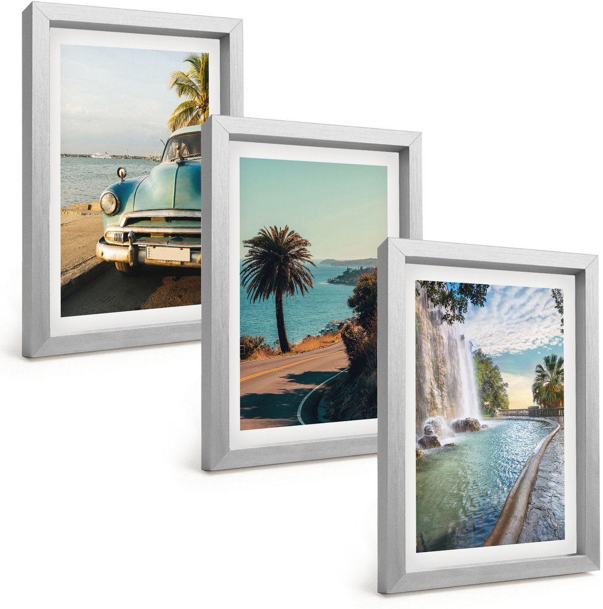 Tulup 4-Delige Schilderij Set - Vakantielandschappen met palmbomen en een waterval - 20 x 30 cm - Wanddecoratie - Moderne Interieurdecoratie - Decoratieve Schilderijen