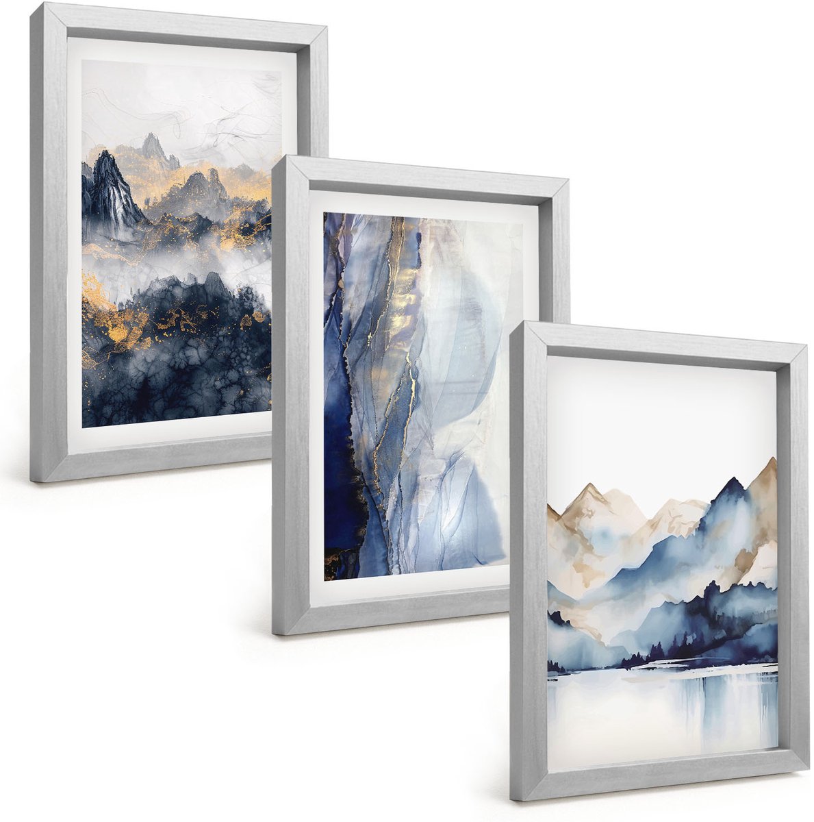 Tulup 4-Delige Schilderij Set - Berglandschappen met blauwe en grijze tinten - 20 x 30 cm - Wanddecoratie - Moderne Interieurdecoratie - Moderne Wanddecoratie