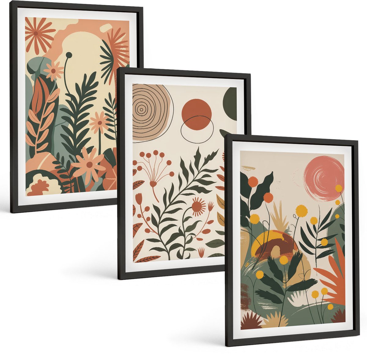 Tulup 4-Delige Schilderij Set - Vintage bloemenpatronen in pasteltinten - 40 x 60 cm - Schilderijen Set - Wanddecoratie - Woonkamer - Decoratieve Schilderijen