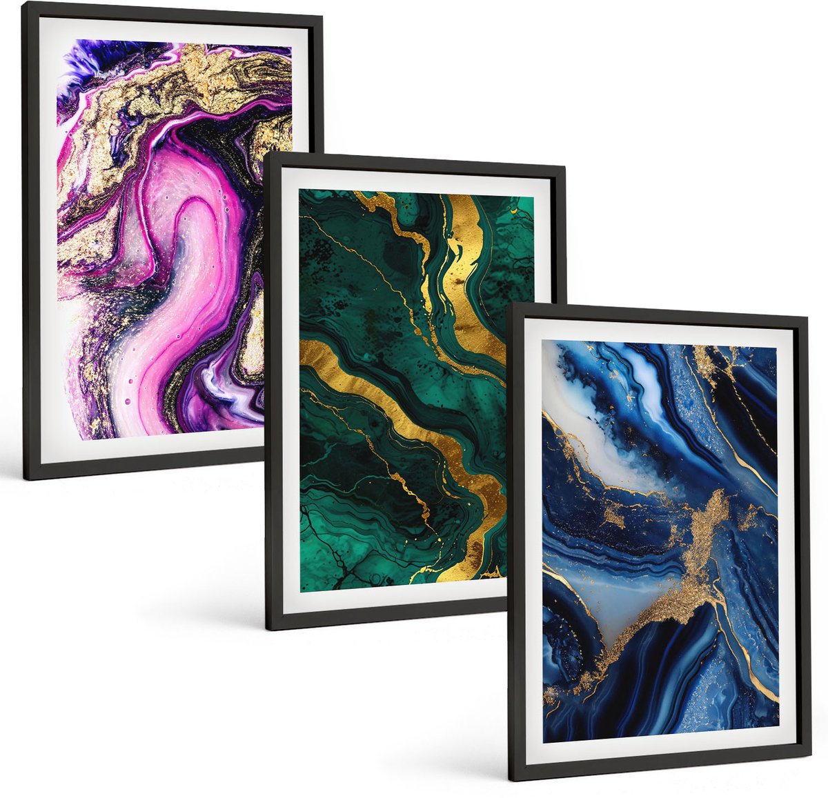 Tulup 4-Delige Schilderij Set - Abstracte patronen in tinten roze, groen en blauw. - 40 x 60 cm - Wanddecoratie - Muurdecoratie - Moderne Interieurdecoratie - Stijlvolle Muurdecoratie