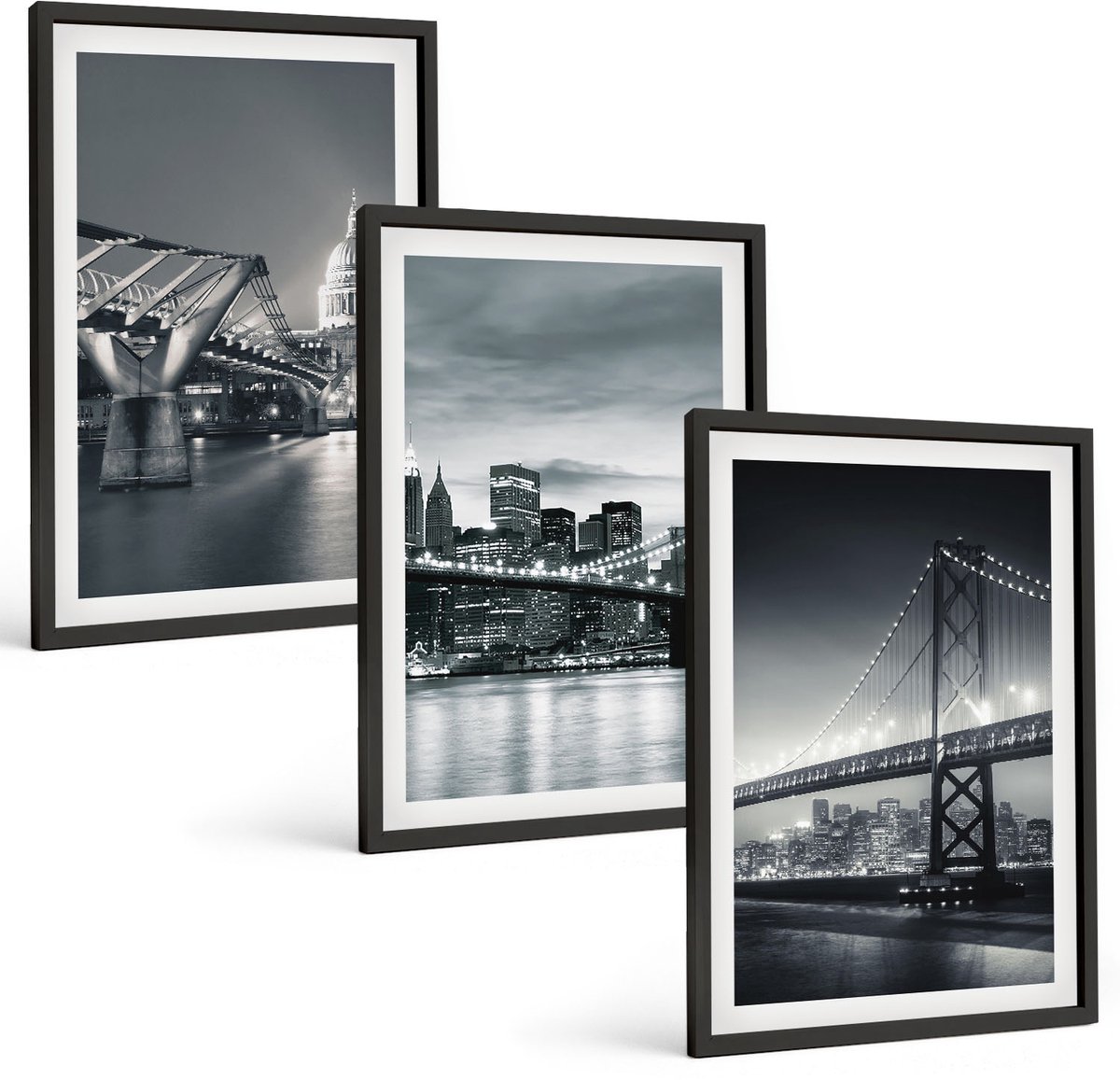 Tulup 4-Delige Schilderij Set - Bruggen en stedelijke architectuur in grijstinten - 40 x 60 cm - Decoratieve Schilderijen - Wanddecoratie - Hal - Stijlvolle Muurdecoratie