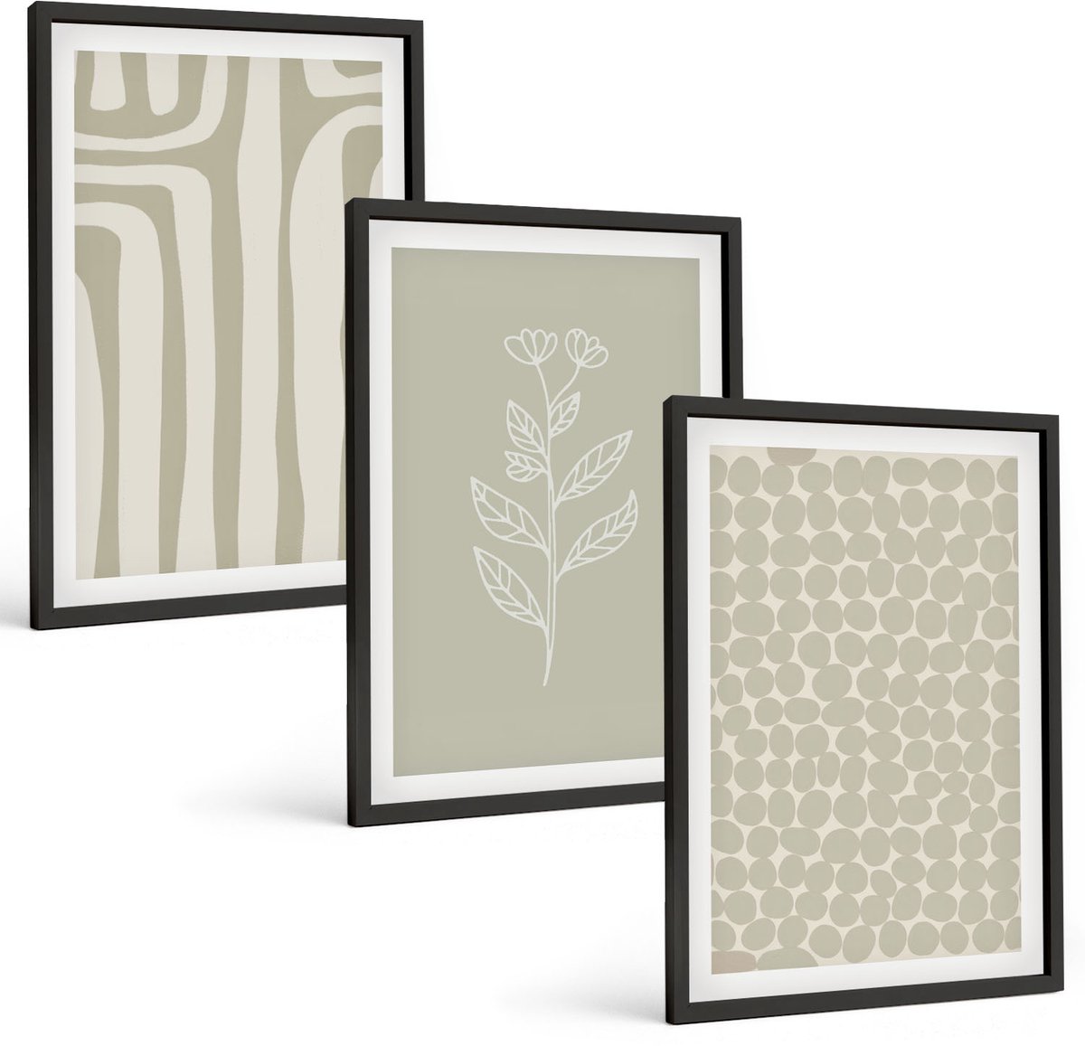 Tulup 4-Delige Schilderij Set - Plantaardige en geometrische patronen in ingetogen kleuren. - 40 x 60 cm - Wanddecoratie - Muurdecoratie - Woonkamer - Woonkamer Decoratie