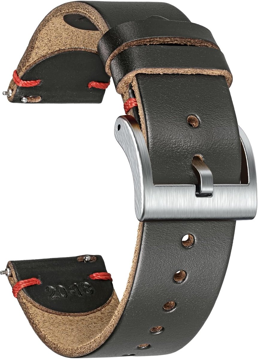 Leather Watch Bands for Men, Horween Leather Watch Strap with Quick Release Vintage Watch Replacement Wrap of 18mm - ShopVlot
