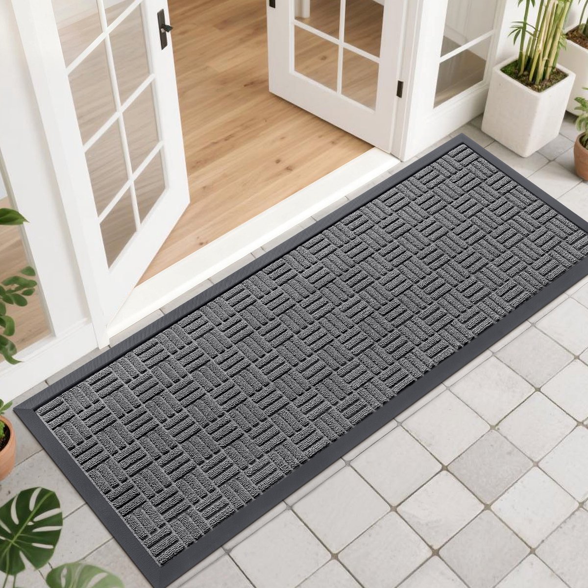Olanly Deurmat - Antislip Deurmat - schoonloopmat - Buitenmat - 43x120cm - Donkergrijs