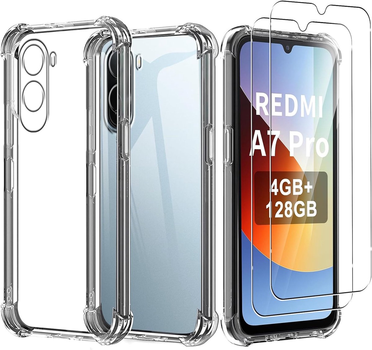 Hoesje voor XIAOMI REDMI A7 Pro + [2 stuks] Gehard Glas Screenprotector, Schokbestendig Krasbestendig Zacht Siliconen - ShopVlot