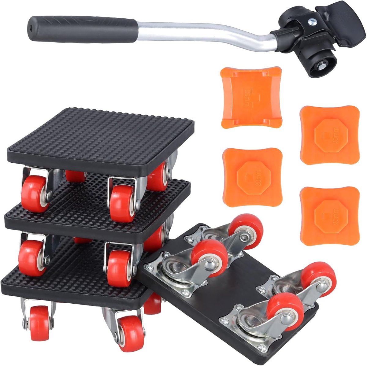 9 Piece Black Furniture Transport Roller Set, Furniture Lift with Extension Bar and 4 Furniture Rollers, 360 Degree - ShopVlot