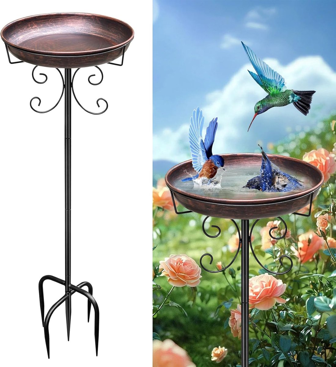 Bird Bath Standing Metal Bird Bath for Garden Antique Diameter 30 cm - ShopVlot
