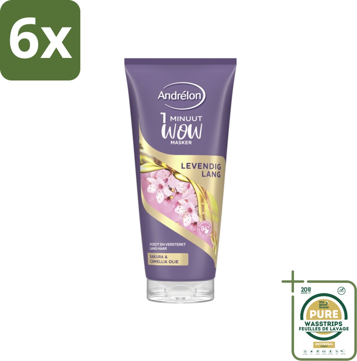 Andrélon - WOW - Masker - Levendig Lang - 180 ml - Voordeelverpakking - 6 stuks - Haarverzorging - Sakura olie