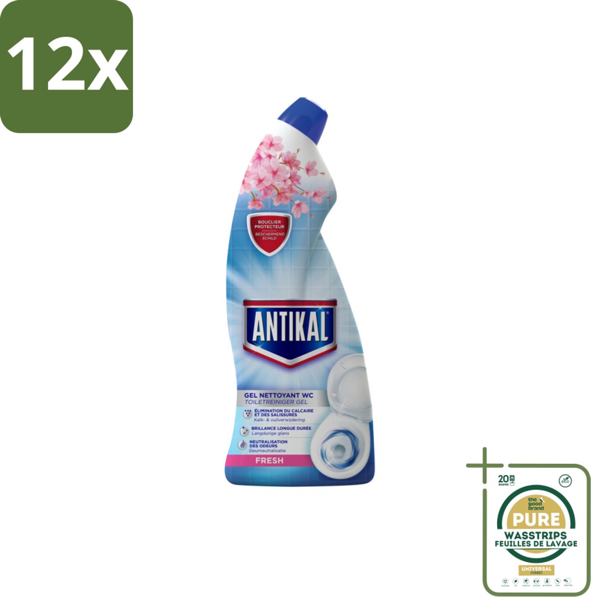 Antikal Fresh - Toiletreiniger - Kalkverwijderend - Verfrissende Geur - 750 ml - Voordeelverpakking - 12 stuks - Toilet reiniger - Wc gel
