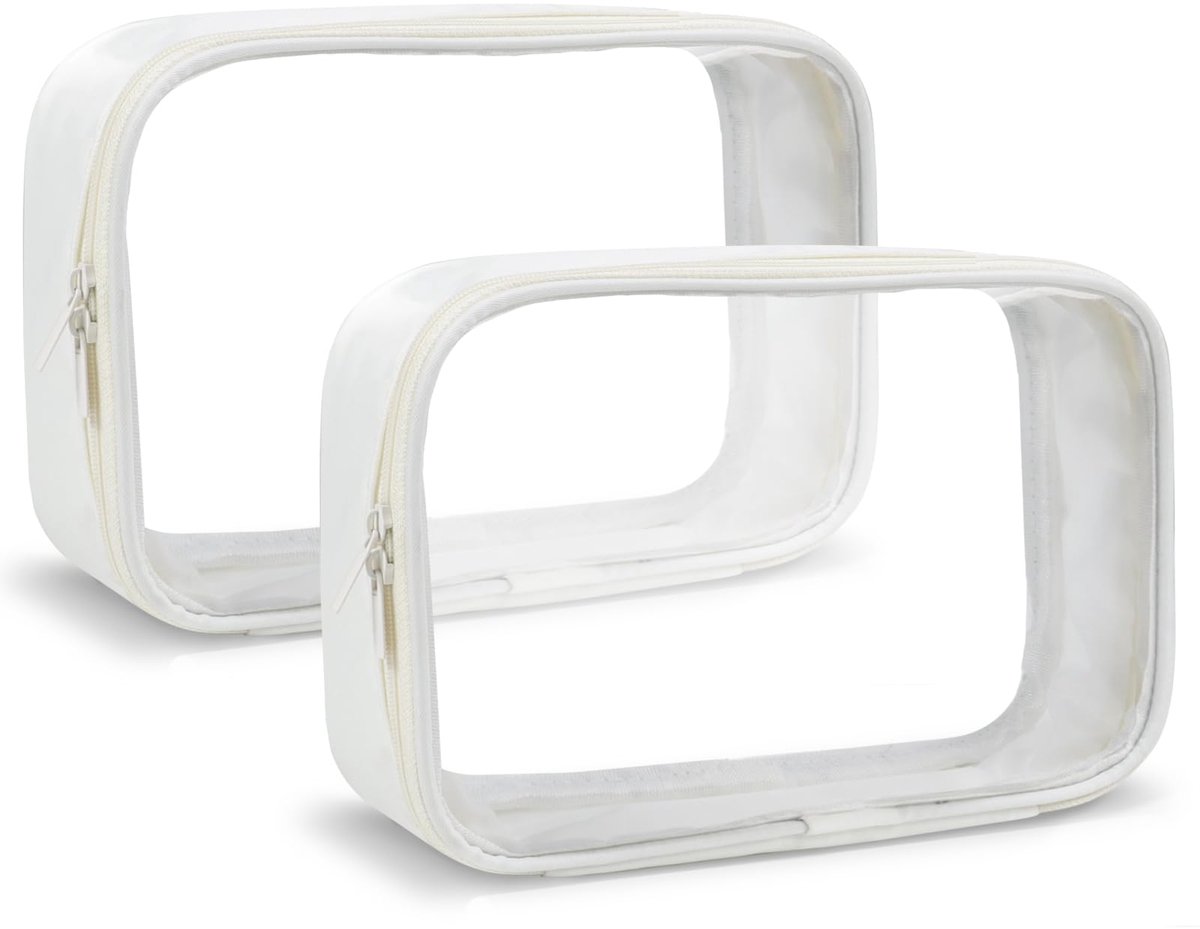 Toilettas voor op reis 2-pack - doorzichtig - beige - organiseer je toiletspullen - ShopVlot