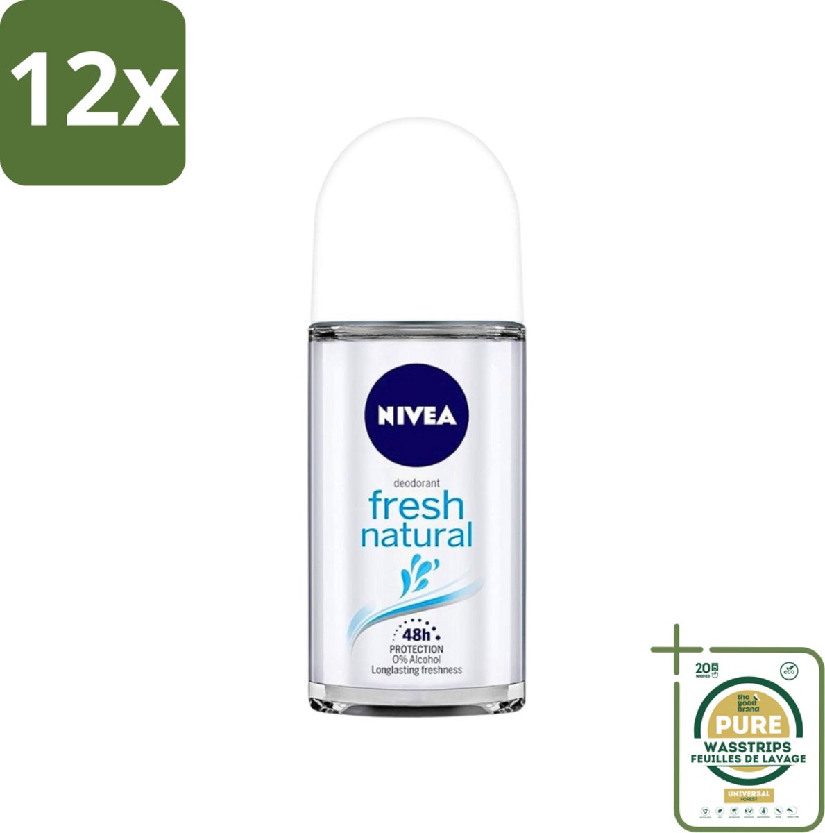 NIVEA - Deodorant Roller - Frisse Natuur - Langdurige Frisheid - 50 ml - Voordeelverpakking - 12 stuks - Antitranspirant - Natuurlijke deodorant