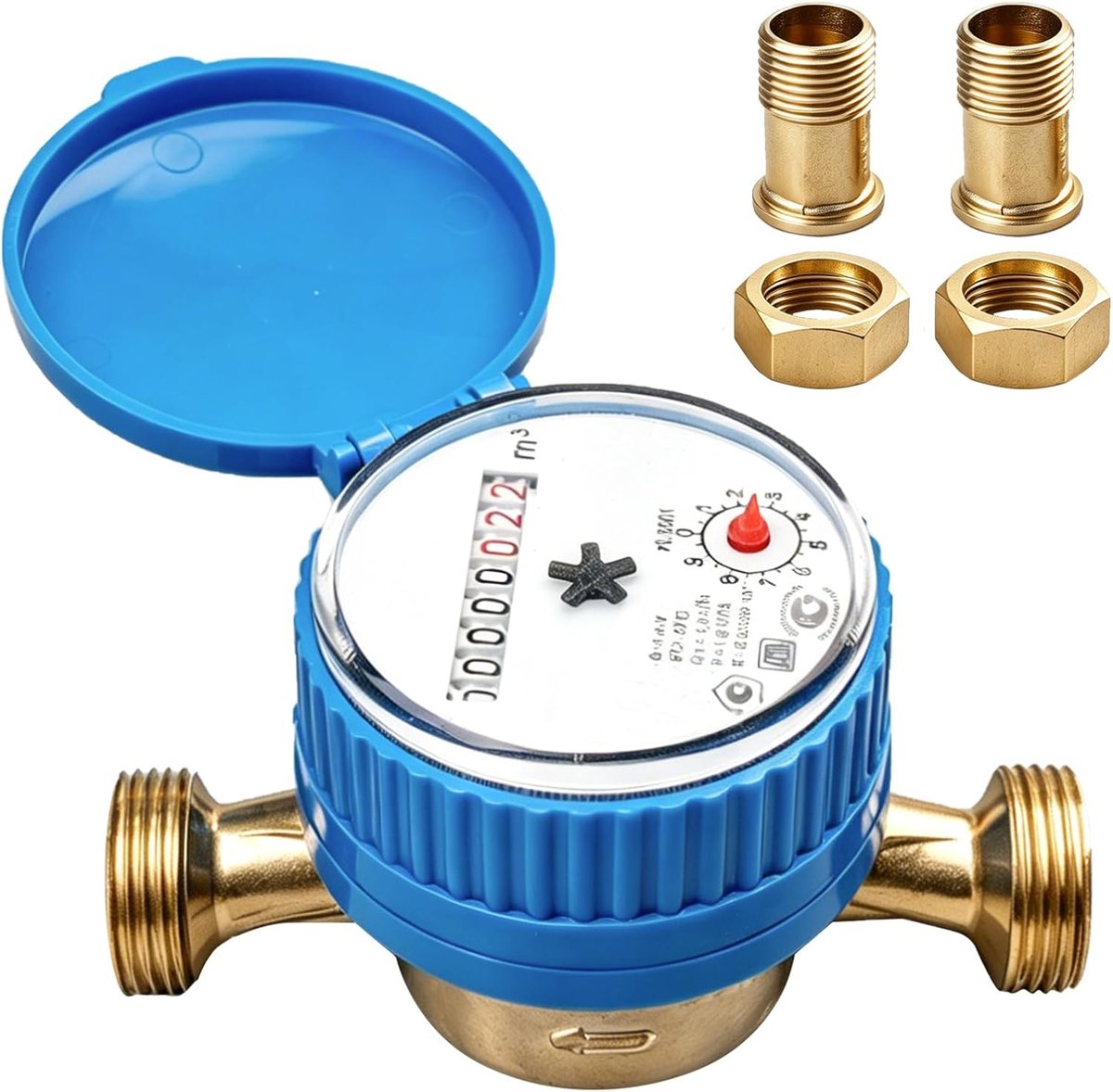 Watermeter, 1/2 inch, watermeter voor tuin, koudwatermeter, tuinwatermeter met beschermafdekking en messing verbinder - ShopVlot