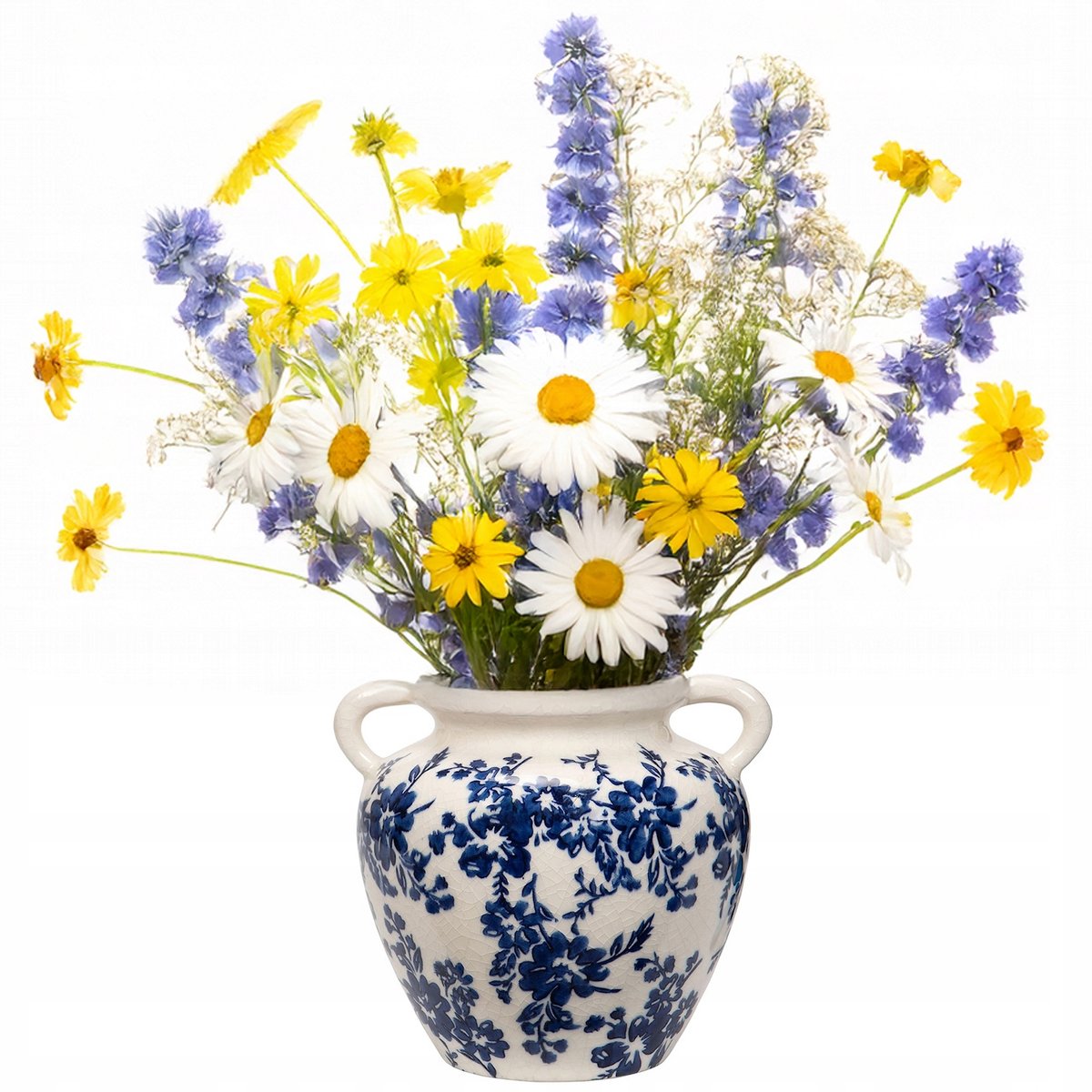 Keramieken Vaas Bloemen Wit 21cm - Stijlvolle Decoratie