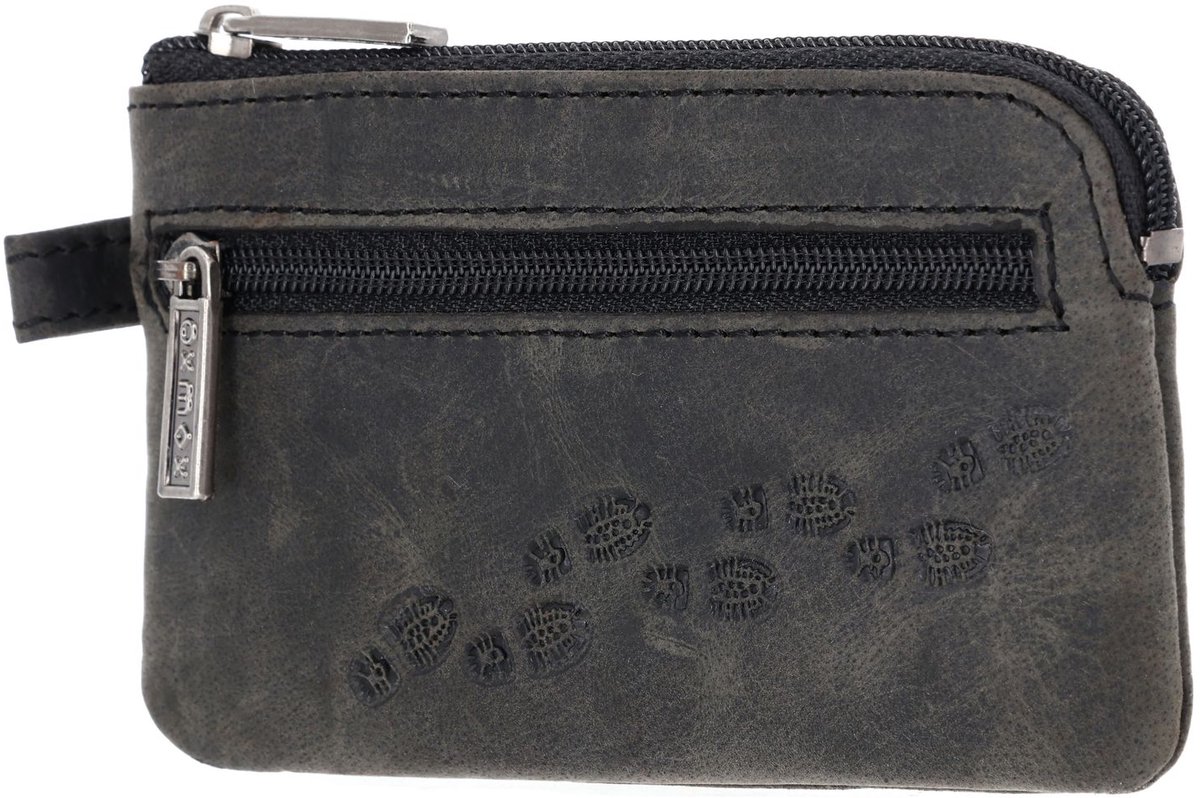 oxmox Leren sleutelgeval Leather Keyholder Footsteps 2.0 Embossed Vintage Black zwart