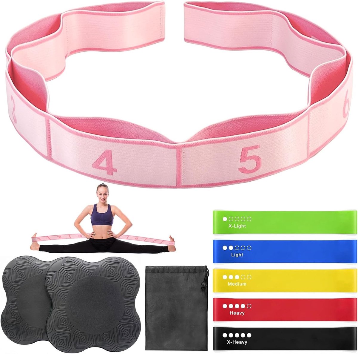 Yogariem met 8 ringen - Roze - 80 cm - Nylonachtig elastaan - Voor Yoga en Stretching