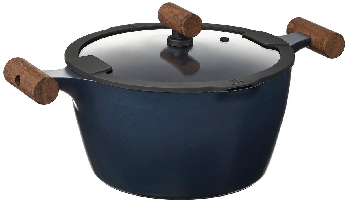 Merkloos Kookpan met Deksel - Zwartblauw, 5L - Anti-aanbaklaag