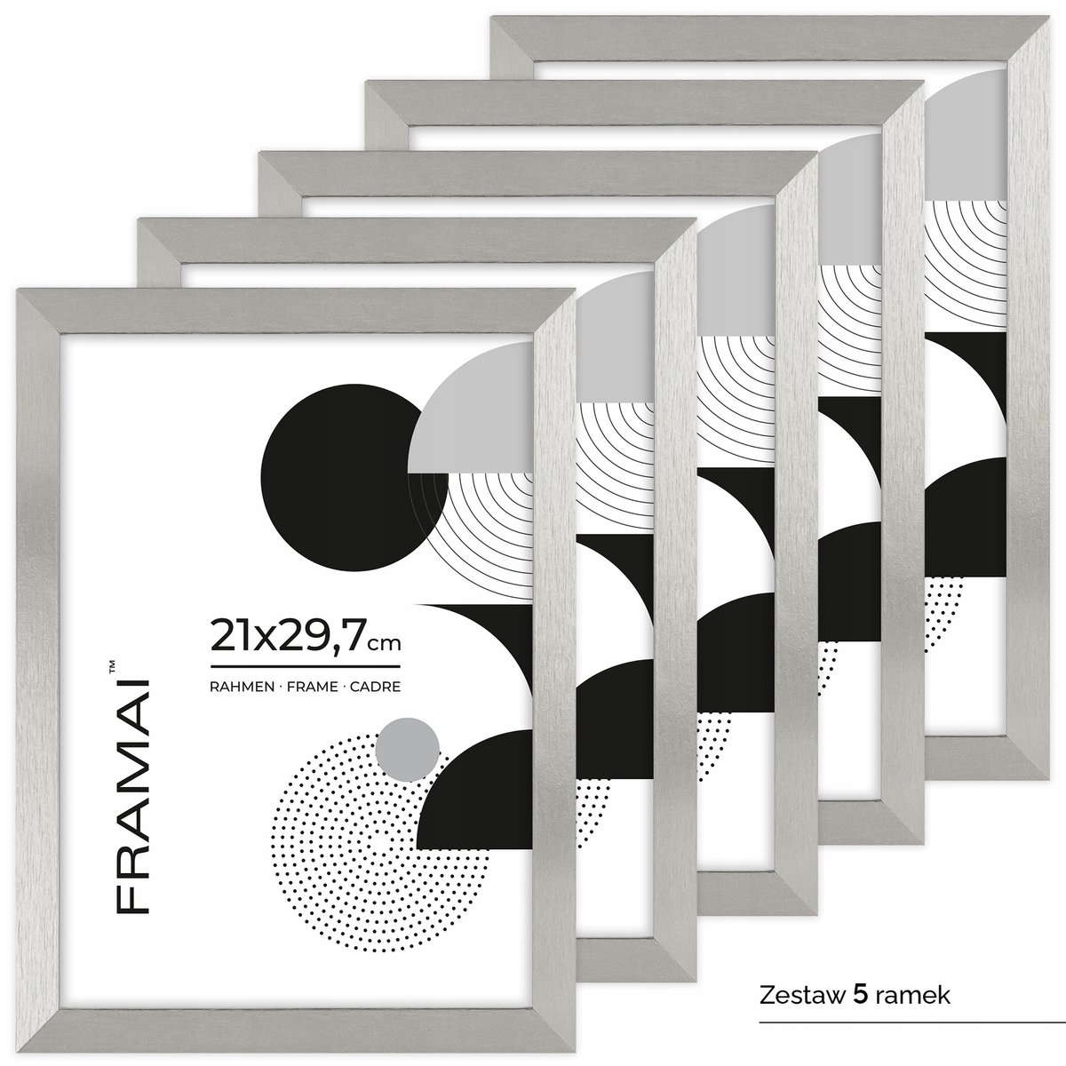 Set van 5 Zilveren Fotolijsten A4 (21x29,7 cm) - MDF met Plexiglas