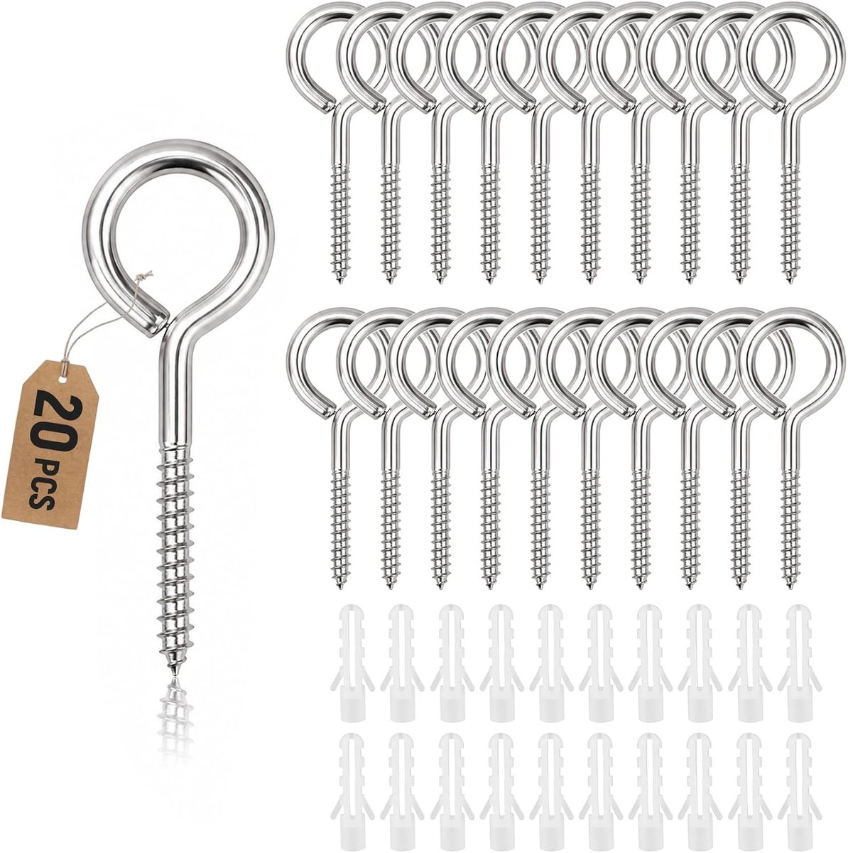 20pcs eye screw 304 stainless steel ring screws eye hooks M3 x 40mm - ShopVlot