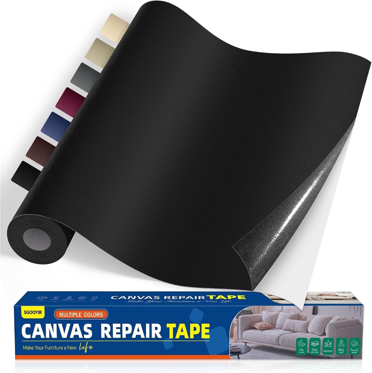 Canvas-reparatietape - Zwart - 40 x 200 cm - Zelfklevend en Waterdicht - Voor Meubels en Kleding