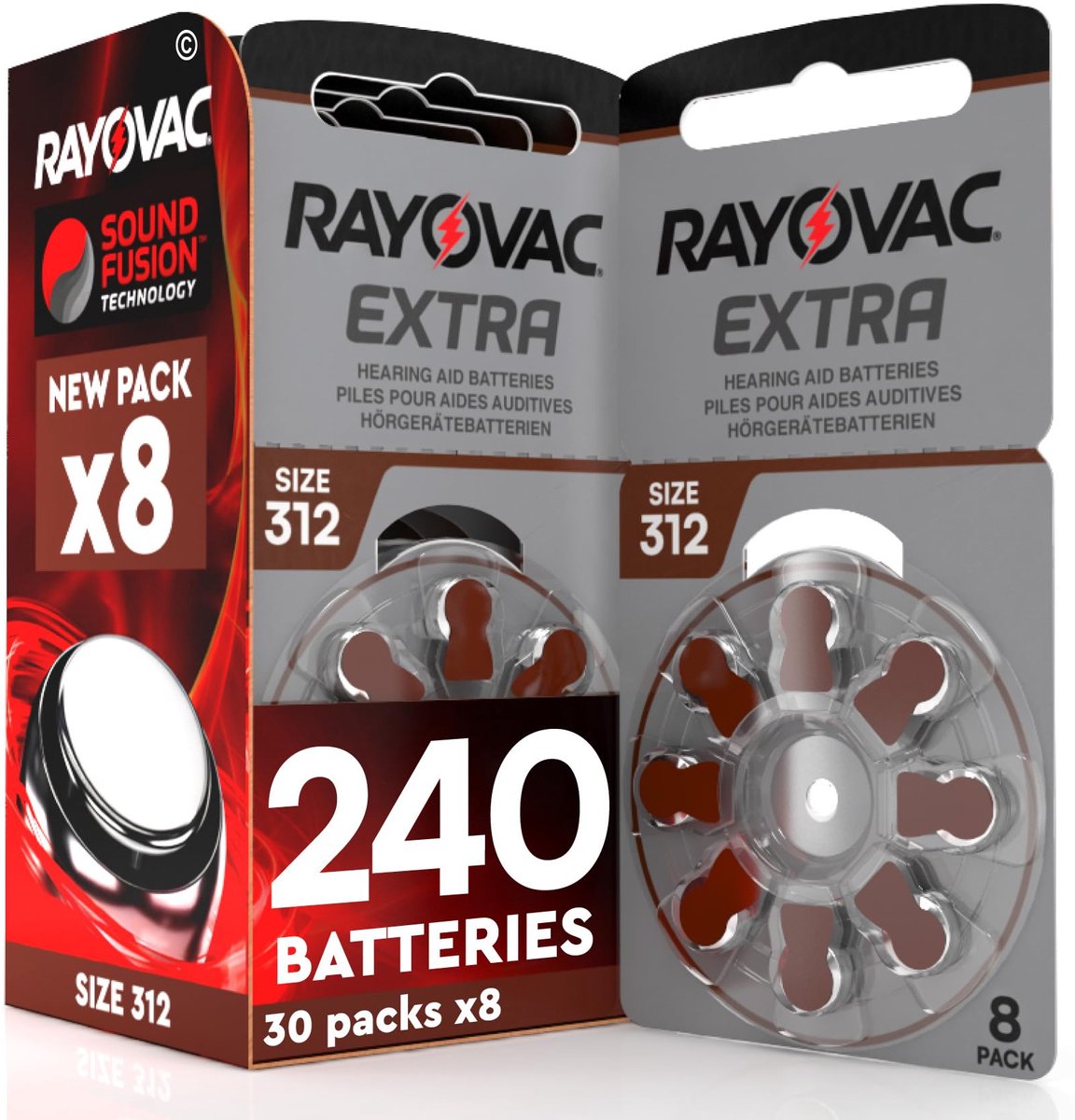 240 Batterijen voor Hoortoestellen Rayovac Extra 312 Gehoorapparaat Batterij - 30 blisters van 8 batterijen - ShopVlot