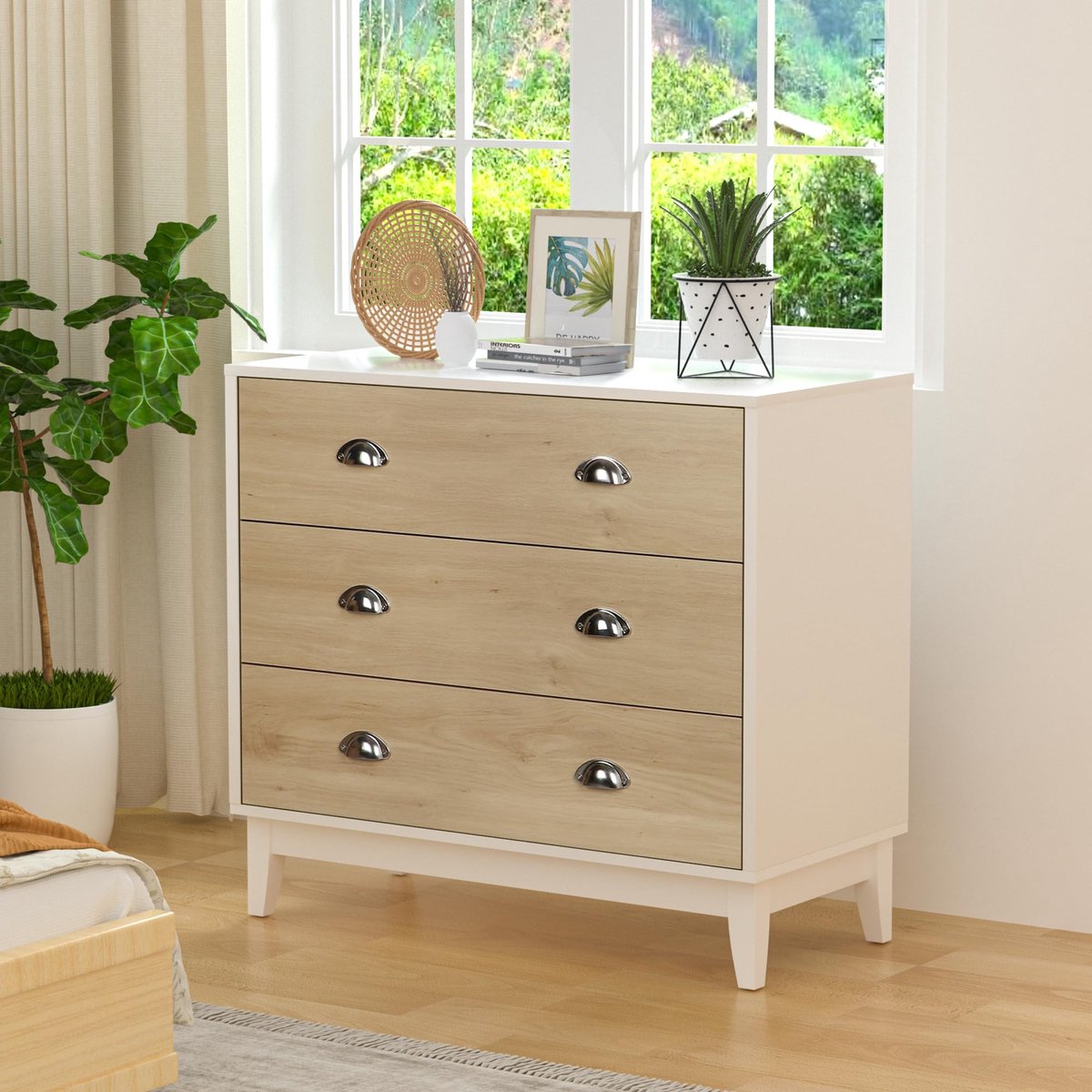 Skokliz Dressoir wit met 3 laden, dressoir, moderne ladekast voor woonkamer, slaapkamer, hal, ladekast, commode, veel - ShopVlot
