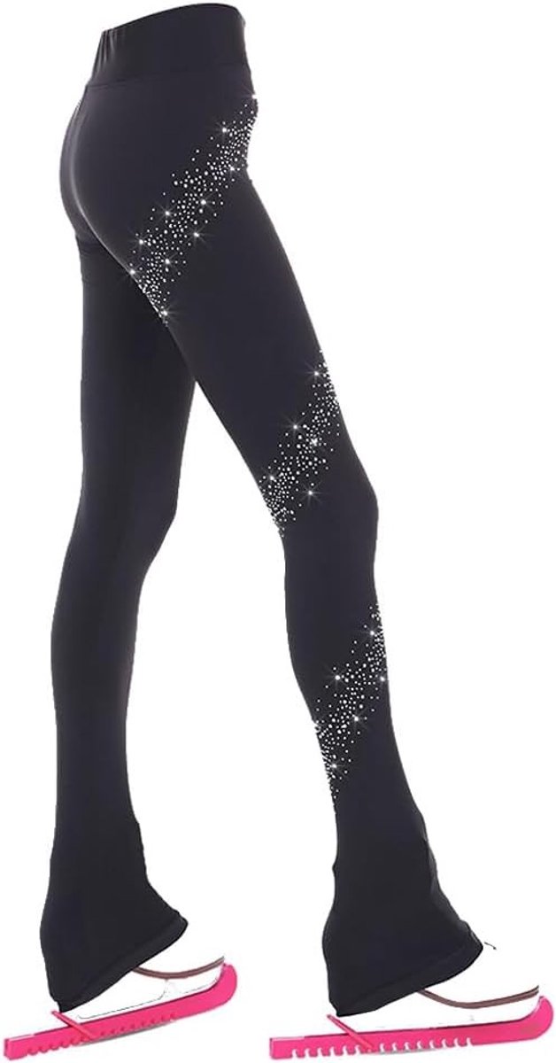 Schaatsleggings voor Meisjes - Zwart - 10-12 jaar - Premium Warme Panty Broek met Rhinestones - Voor Kunstschaatsen